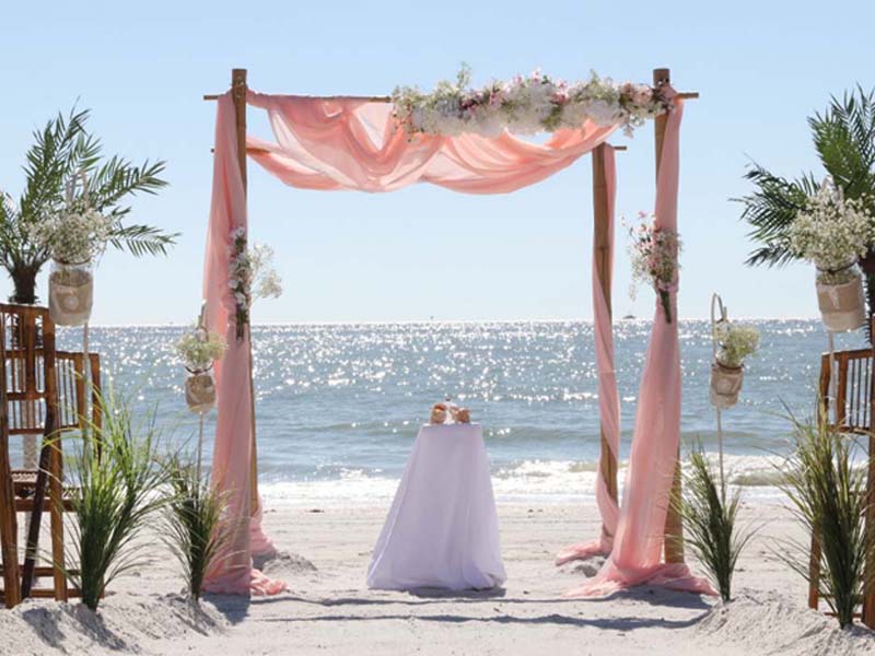 pink beach wedding theme