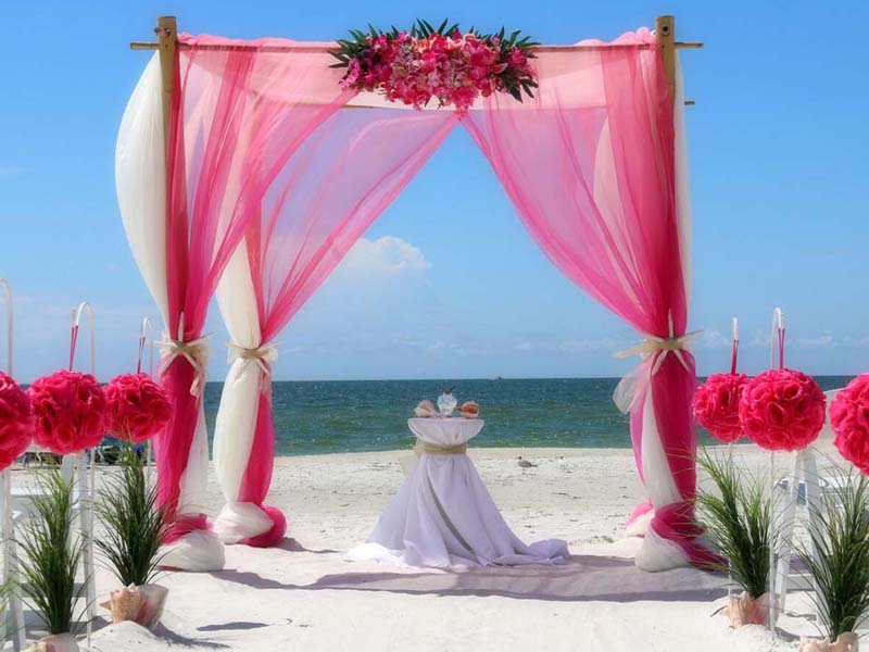pink beach wedding theme