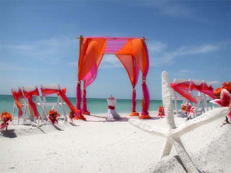 orange and fuchsia beach wedding theme