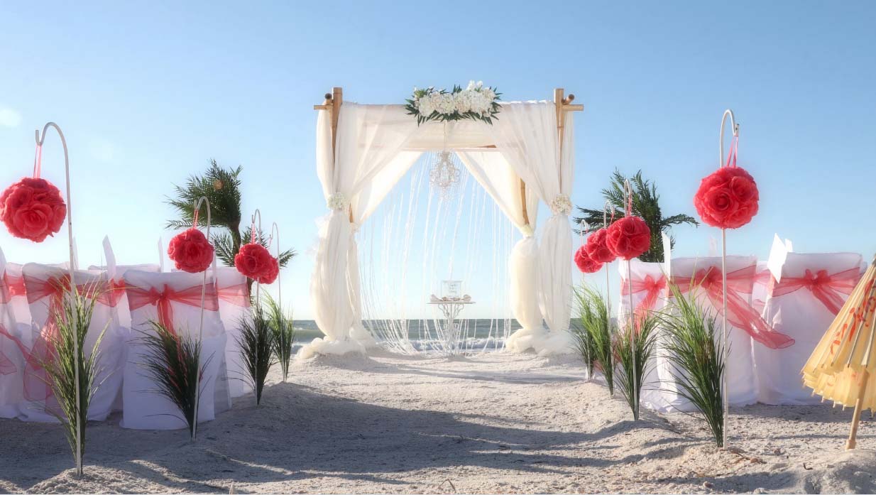 beach wedding with a chandelier